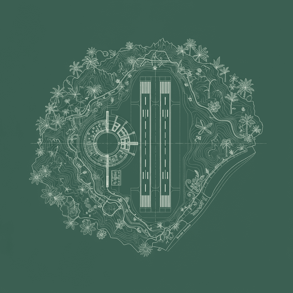 Green blueprint with nature elements